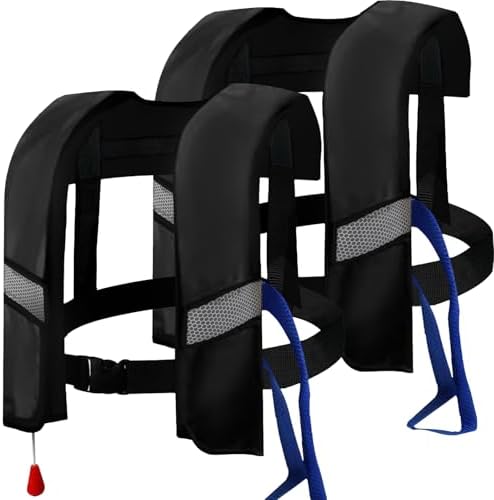 2-Pcs Automatic Inflatable Life Jacket,Adjustable Nylon Swim Vest with CO2 Inflation, Reflective Strips & Safety Buckle,Gas Cylinders Not Included. by Jicsetk