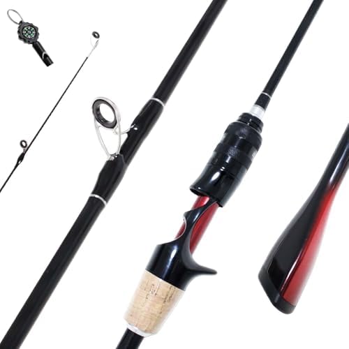 Ultralight Fishing Rod 5’6”-6’6”UL, 2-Piece Spinning & Casting Rod, Carbon Graphite Lightweight Blank, Sensitive Fast Action Trout Rod, Black Fishing Pole with Red Triangle EVA Handle by KingKatch