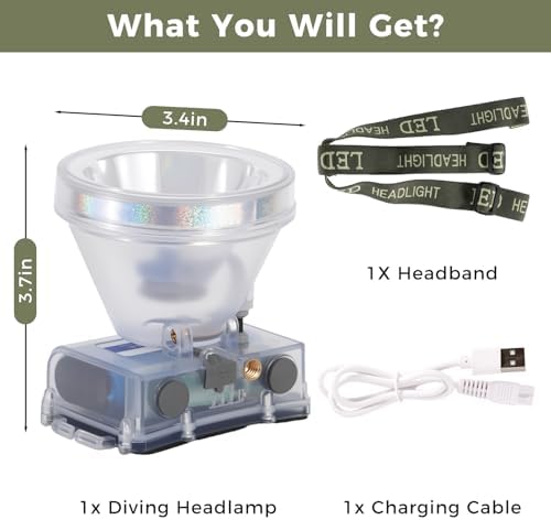 Rechargeable Diving Headlamp, 4 Modes Headlight with Battery Level Indicator,10H Runtime Dual Switch Scuba Dive Light with Battery & USB Charger Cable - Image 7