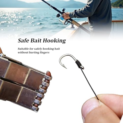 3 Pcs Fishing Baiting & Hook Removal Set - 2 Pcs Stainless Steel Earthworm Clips for Fast Loading + 1 Long Reach Fish Hook Remover Tool - Image 3