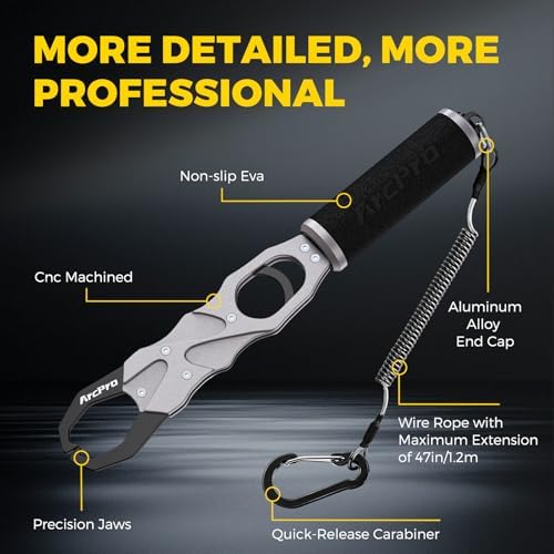 2-in-1 Fish Lip Gripper, One-Finger Operation Aluminum Alloy Fish Gripper with Scale, 60lb Weighing Fish Grabber for Large Fish, 360° Swivel Handle, Corrosion-Resistant for Saltwater & Freshwater - Image 4