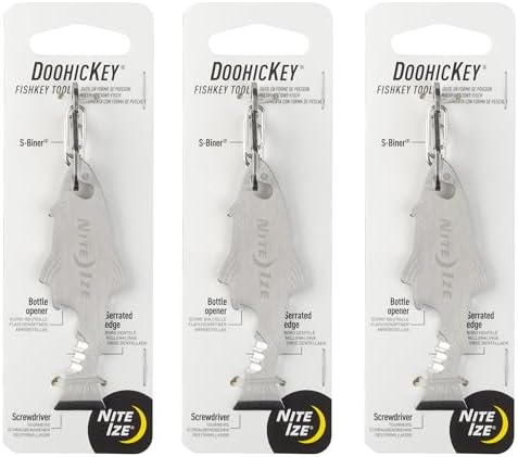 Nite Ize DoohicKey FishKey Key Tool - Keychain Multipurpose Tool - Key Accessories with Screwdriver, Bottle Opener & Serrated Edge - Multitool Keychain with S-Biner - 3 Pack by NiteIze