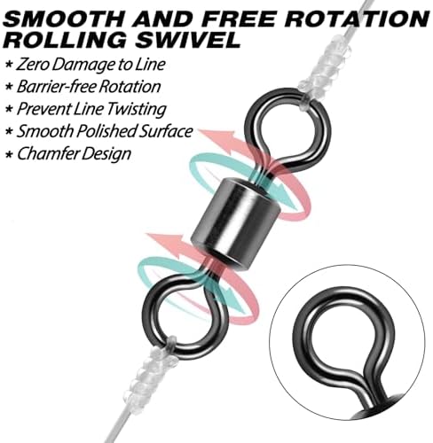 Alwonder Fishing Barrel Swivels, 40 to100-Pack Swivels Fishing Tackle Freshwater Saltwater Swivel Rolling Swivel Heavy Duty Stainless Steel Lures Leaders Line Connectors Terminal Tackle - Image 5