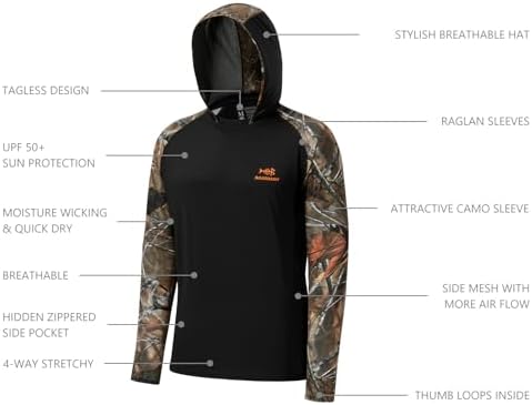 BASSDASH Men’s UPF 50 Performance Fishing Shirt Cooling Hoodie Camo Long Sleeve FS17M - Image 4