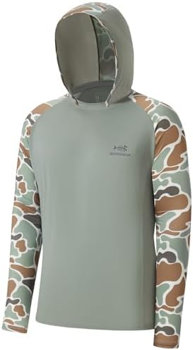 BASSDASH Men’s UPF 50 Performance Fishing Shirt Cooling Hoodie Camo Long Sleeve FS17M by Bassdash
