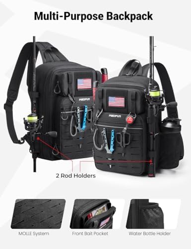 Piscifun Fishing Backpack Tackle Bag, MOLLE & 2 Rod Holders, Multi Storage - Image 4