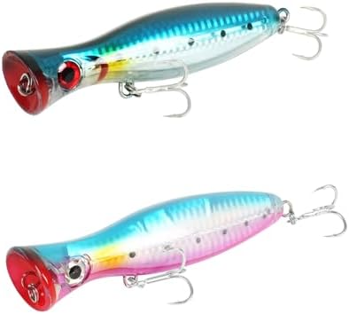 Large Top Water Popper Lure: 2pcs 3D Eyes Tuna Popper Saltwater Fishing Lures for Surf Fishing Gt Tuna Kingfish Large Predator Fish by Vefungyan