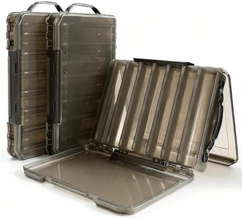 Fishing Tackle Boxes Lure Organizer: 2 Packs Hard Bait Storage Box - Double Sided Fishing Lure Case with 14 Compartments Container (Grey, L) by Drchoer