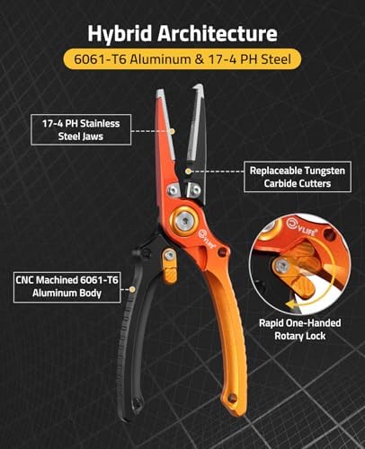 CVLIFE Fishing Pliers, Saltwater Hook Remover Kit, 7.5 Inch Aluminum Split Ring Pliers for Fishing with 17-4 PH Stainless Steel Jaws, Sheath, Tungsten Cutters Hook Sharpener & S-Carabiner - Image 2