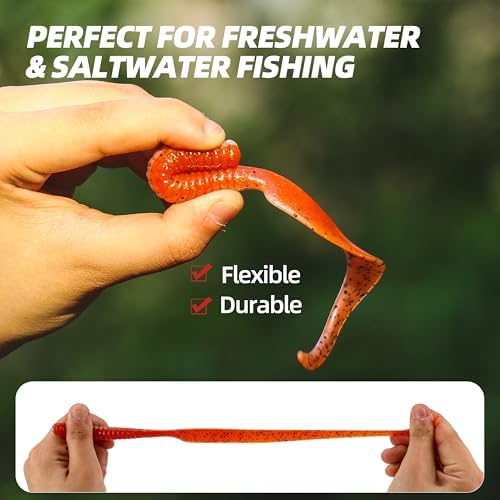Curly Style Tail Worms Fishing Lures – Realistic Wavy Tail Soft Bait Grub Swimbaits for Saltwater & Freshwater Fishing, Available in 4 Inch & 6 Inch, Perfect for Bass, Trout, Crappie, & More - Image 4