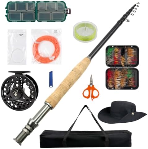Telescopic Fly Fishing Rod and Reel Combo Kit Carbon Fiber Complete Fly Fishing Set by Yuimikaka