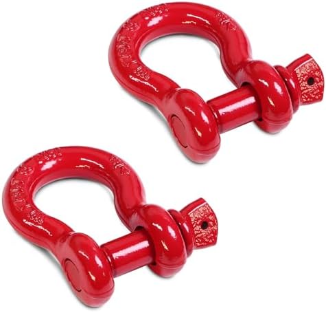3/4" D Ring Shackle with 7/8" Screw Pin, 4.75T Working Load Limit (WLL) / 28.5T (62,831 lb) Minimum Breaking Strength (MBS) for Tow Strap Winch, Off-Road Vehicle Recovery (Red, 2 Pack) by Jamiikury