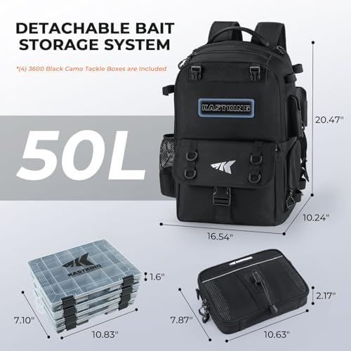 KastKing BaitSpace 50L Fishing Backpack with 4 Tackle Boxes, 2 Rod Holders - Image 3