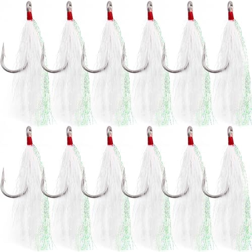 Bucktail Teasers Fishing Hooks Saltwater Flounder Rig Bucktail Mylar Teasers Inserted Stainless Steel Fishing Teaser Hooks for Striped Bass Trout Catfish Cod Flounder Hi/Lo Rig Jigs Spoons Lures by AGOOL