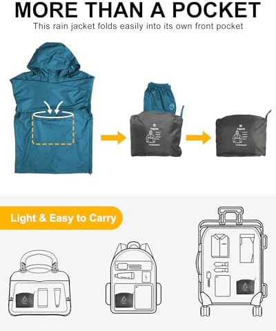 Outdoor Ventures Men's Rain Jacket Waterproof Lightweight Packable Pullover - Image 3
