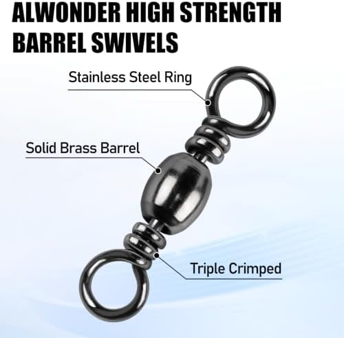 Alwonder 100-Pack Fishing Barrel Swivels, High Strength Stainless Solid Ring Brass Barrel Swivel with Black Nickel Coating, Rolling Fishing Swivels Tackle Line Connector Saltwater Freshwater - Image 3