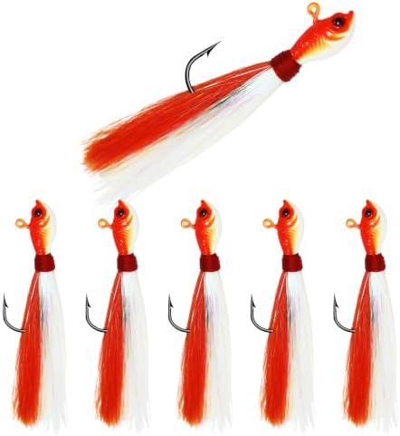 Bucktail Jigs, Realistic Hair Jig Fishing Lure with Single Hook, Bucktail Swimbait Jig for Bass Striper Walleye Flounder 1/4oz, 1/2oz, 1oz, 2oz by Fishing