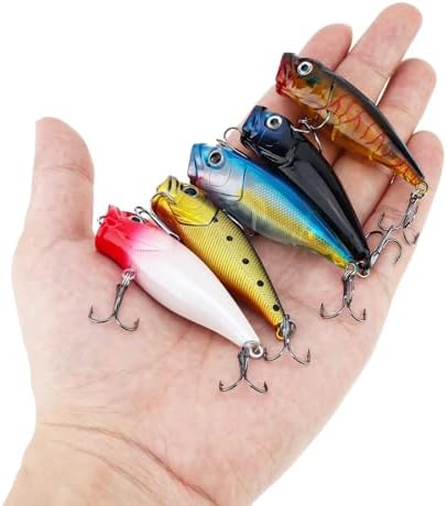 5pcs Fishing Popper Lure, Colorful 3D Eyes Topwater Lures Bass Lures Fishing Hard Baits - Image 4