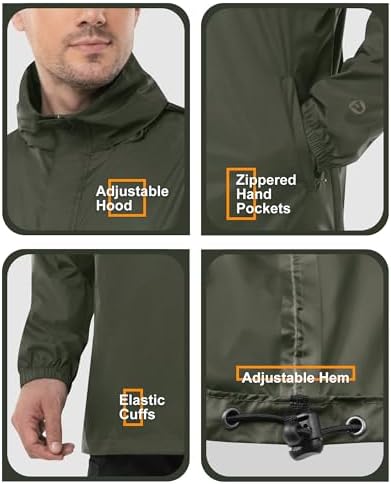 Outdoor Ventures Men's Rain Jacket Waterproof Lightweight Packable Pullover - Image 5