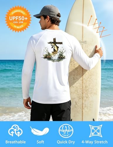 Men's UPF 50+ Sun Fishing Shirt, Long Sleeve UV Protection Tee, Quick Dry Rash Guard for Outdoor Swim Hiking - Image 4