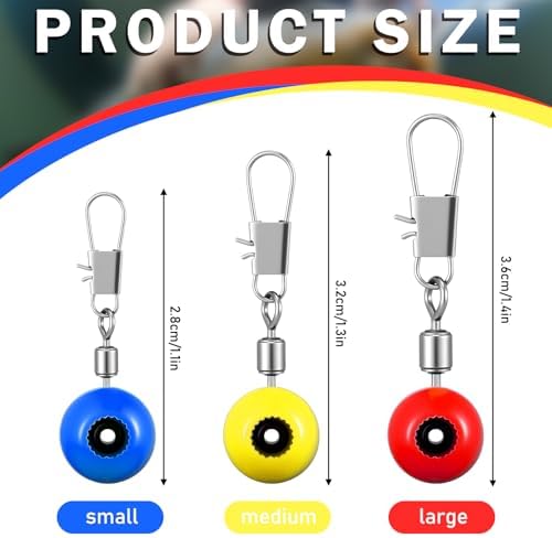 150 Pcs Fishing Line Sinker Slides Fishing Float Connector Rolling Swivels with Interlock Snaps for Catfish Carp Bass, Red Yellow Blue Color Coded 3 Sizes (Large, Medium, Small) - Image 2
