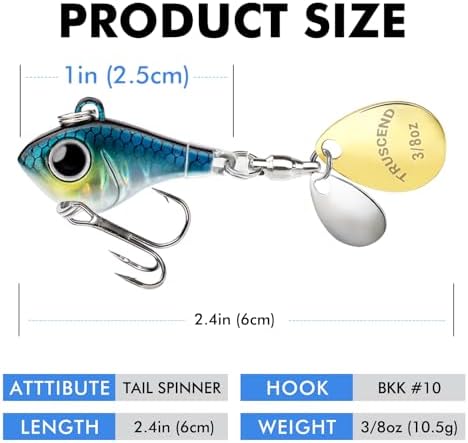 TRUSCEND Swim or Jig Fishing Spinner Baits for Freshwater and Saltwater, Rooster Tail Fishing Lures for Trout Bass Walleye Crappie Salmon Pike, Blade Bait with Copper Blade - Image 2