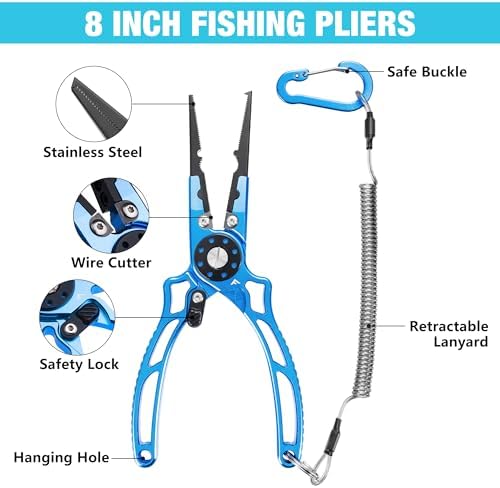 FLISSA Fishing Pliers, Safety Lock Design Fish Pliers Saltwater, Aluminum Hook Remover, Titanium 6Al-4V Jaw and Tungsten Carbide Line Cutters, Sheath & Lanyard, Fishing Gear Gifts for Men - Image 3