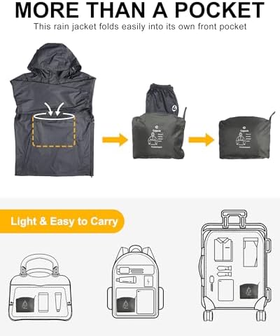 Outdoor Ventures Men's Rain Jacket Waterproof Lightweight Packable Pullover - Image 3
