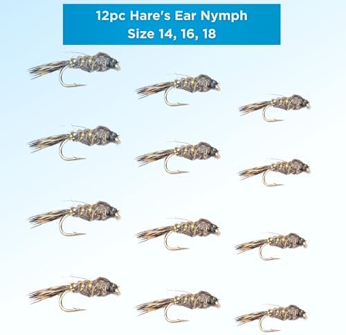 Hares Ear Nymph Fly 12 Pack - Size 14-18 Wet Fly Fishing Accessories, Trout Flies, Assortment Box and Tools, Flies for Fishing for Bass and Panfish, Nymphs - Image 2