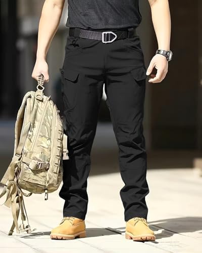 Men's Tactical Pants Stretch Waterproof Fabric Durable Cargo Pants for Hiking Casual Work Multi Pockets (No Belt) - Image 2