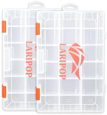 LARIPOP 2-Pack 3600 Fishing Tackle Boxes, Clear Plastic Storage Trays with Adjustable Dividers, Organizer for Lures, Hooks, Sinkers, Jigs & Fishing Accessories by LARIPOP