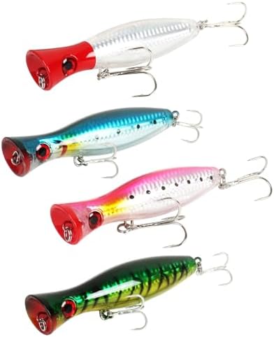 Large Top Water Popper Lure: 2pcs 3D Eyes Tuna Popper Saltwater Fishing Lures for Surf Fishing Gt Tuna Kingfish Large Predator Fish by Vefungyan