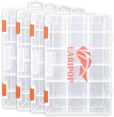 LARIPOP 4-Pack 3600 Fishing Tackle Boxes, Clear Plastic Storage Trays with Adjustable Dividers, Organizer for Lures, Hooks, Sinkers, Jigs & Fishing Accessories by LARIPOP
