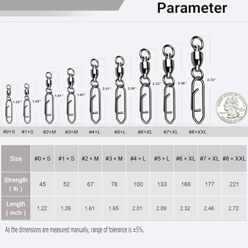 AMYSPORTS High Strength Snap Swivels Stainless Bearing Rolling Fishing Swivel Freshwater Snap Swivels Fishing Clip Steel Black Nickel - Image 6