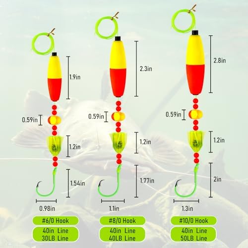 Alwonder 5-Pack Catfish Bait Float Rigs Kit, Ready Cat Fish Rig with Catfish Rattles Peg Floats Beads Circle Hooks 6/0 8/0 10/0, Catfishing Tackle Equipment Rattle Floater Bobbers Cat Fishing Gear - Image 2