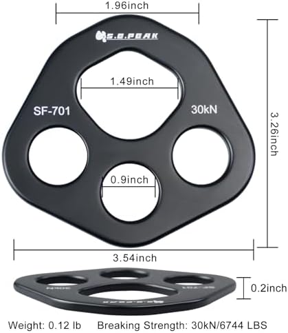 30 kN Climbing Rigging Plate, 4-Hole Multi-Anchor Connector, Black - Image 6