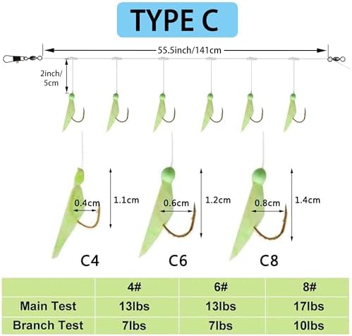 Fishing Bait Rigs Saltwater Surf Fishing Lures Bait Rig with Real Fish Skin Glow Beads Sharp Hooks Swivels Surf Fishing Rigs Sea Bass Cod Herring Hook Rig Size 4 6 8 - Image 2
