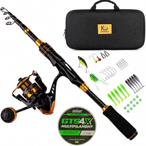 Telescopic Fishing Combo, 6FT Carbon Fiber Rod with 3000 Spinning Reel, Lightweight Kit with Carrier Bag for Bass Trout Catfish Freshwater Saltwater Travel by KITHWILD