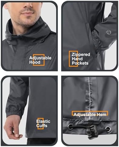 Outdoor Ventures Men's Rain Jacket Waterproof Lightweight Packable Pullover - Image 5