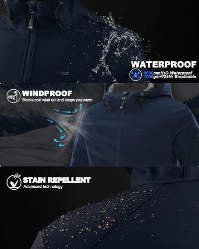 33,000ft Men's Hooded Fleece Lined Rain Shell Jacket Waterproof Lightweight - Image 3