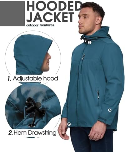 Outdoor Ventures Men's Packable Rain Jacket Waterproof Lightweight Raincoat - Image 4