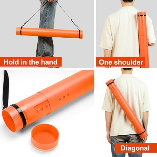 DEWEL Poster Tube, Waterproof Poster Holder Plastic Expandable Poster/Art/Document Storage Tube 24.5" to 40", Adjustable Poster Storage Blueprint Holder with Carrying Strap (Orange-Large Size) - Image 6