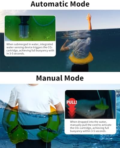 Owntop Automatic/Manual Inflatable Swim Belt Pack, Manual Convertible Swim Jacket for Adults, 24g CO2 Cylinder Included, Low Profile for Kayak, Fishing, Paddle Sports - Image 3