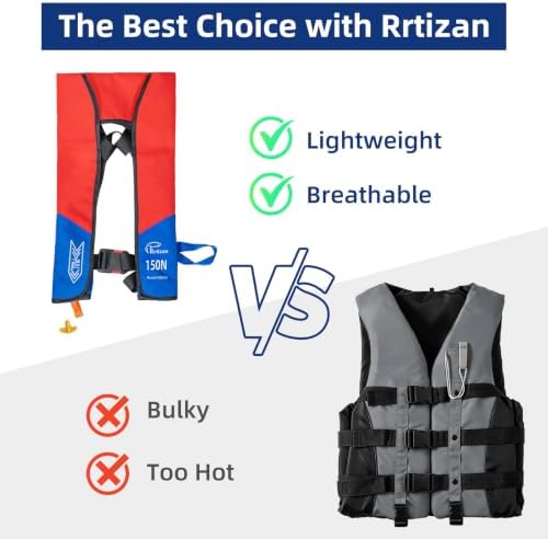 Rrtizan Manual Inflatable Life Jacket for Adults Fishing Sailing Boating - Image 2