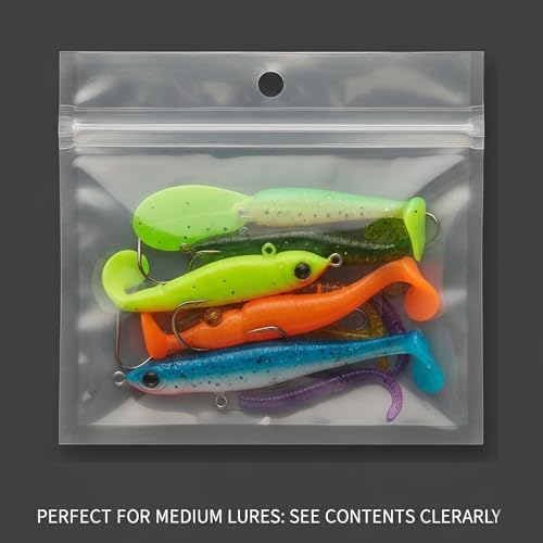 100 Pack Soft Plastic Baits Bags 5.1"x4.7" | Heavy-Duty Clear Lock Zipper Lure Packaging Bags - Leakproof Double-Sealed Zipper Storage for Soft Plastic Lures & Fishing Gear | Multiple Sizes - Image 3