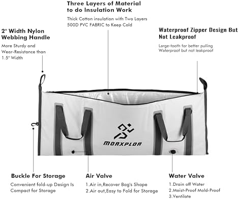 MORXPLOR Insulated Fish Cooler Bag for Fishing 41x17 47x17In 50x20In 60x24 72x30 80X40 Inches,Large Insulated Fish Kill Bag,Fishing Catch Bag Cooler with Water-resistant Zipper - Image 2