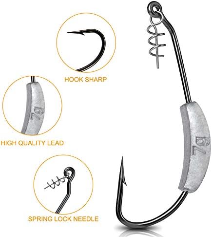 25 Pcs/Box Weighted Swimbait Hooks, Weighted Fishing Hooks Saltwater Worm Weedless Hooks for Bass Fishing Mixed 5 Size 1/0 2/0 3/0 4/0 5/0 - Image 4