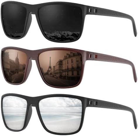 Fanshen Square Polarized Sunglasses for Men, 3 Pack Lightweight UV Protection Sun Glasses for Driving Fishing Golf by Unknown