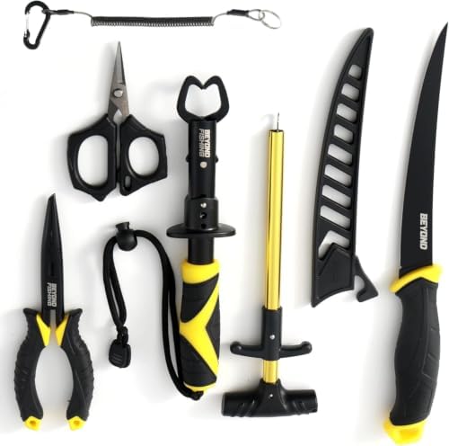 Beyond Fishing 5-Piece Fishing Tool Kit - Pliers, Fillet Knife, Hook Remover, Lip Gripper, and Braid Scissors - Saltwater Fishing Gear and Fishing Essentials for Men by BeyondBraid