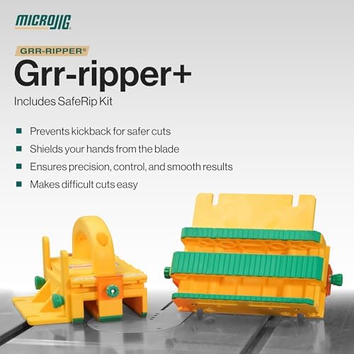 GRR-RIPPER+ by Microjig. Includes SafeRip Kit. Fully Adjustable 3D Push Block for Table Saws, Router Tables, Band Saws, and Jointers. (SKU: GR-100+) Yellow/Green - Image 2